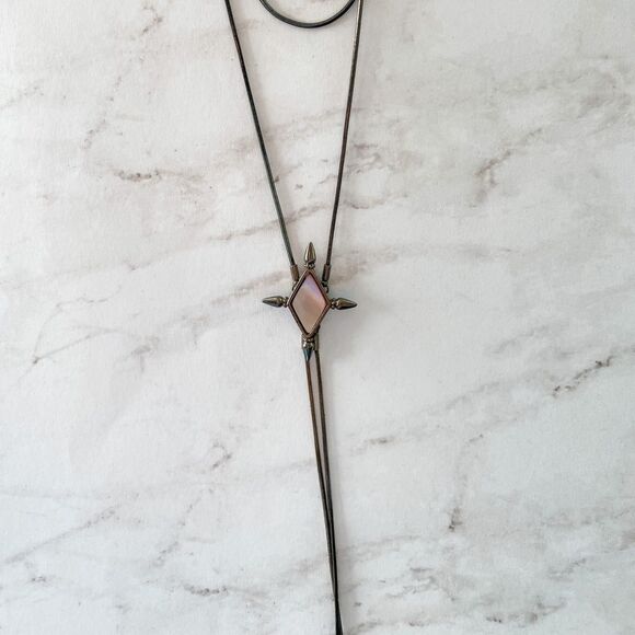Shop Dixi Three Layered Necklace Gunmetal Gray with Pink Stone Center - Picture 2 of 6